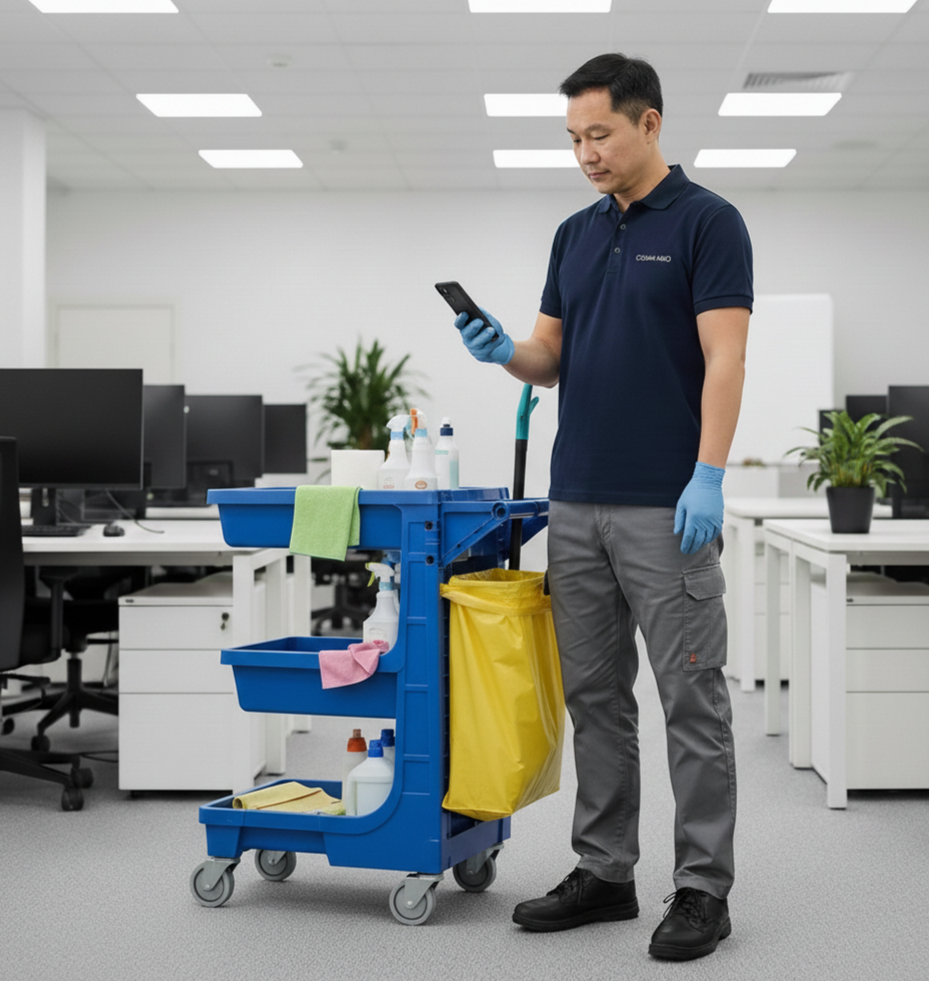 Agent d'entretien utilisant l'application JMD en bureau