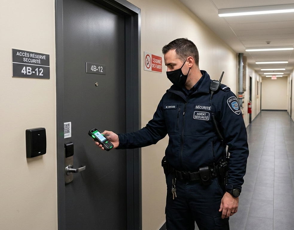 Agent de sécurité scannant un point de contrôle